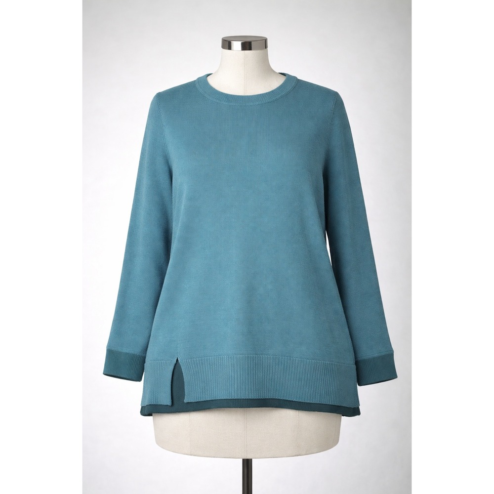 Belle by Kim Gravel Layered Hem Side Slit Sweater‎ Green Quartz [XL]